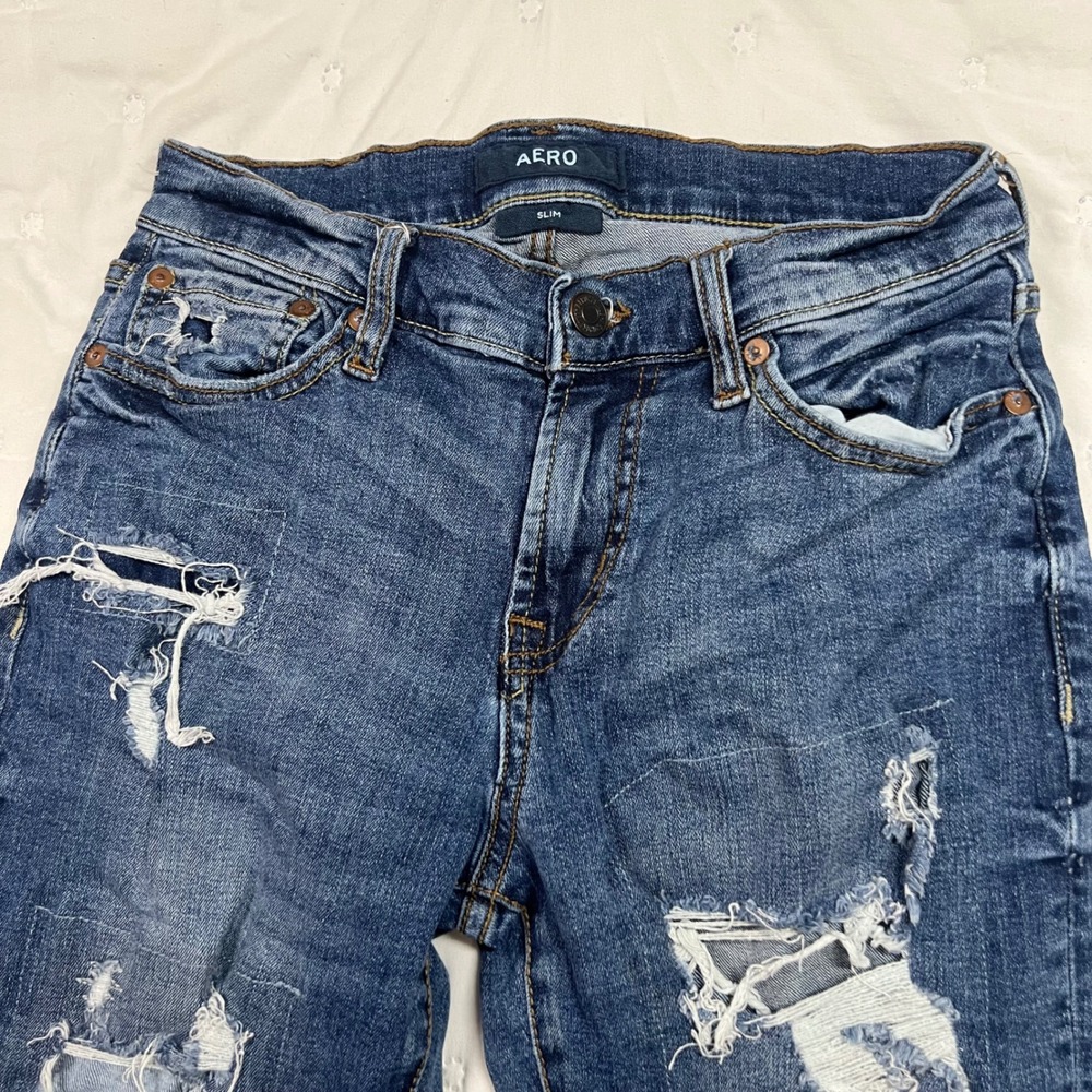 Aeropostale Mens Slim Distressed Ripped Jeans Medium Wash 28x30